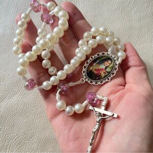 Elegant Pearl and Pink Rosary of st.theresa